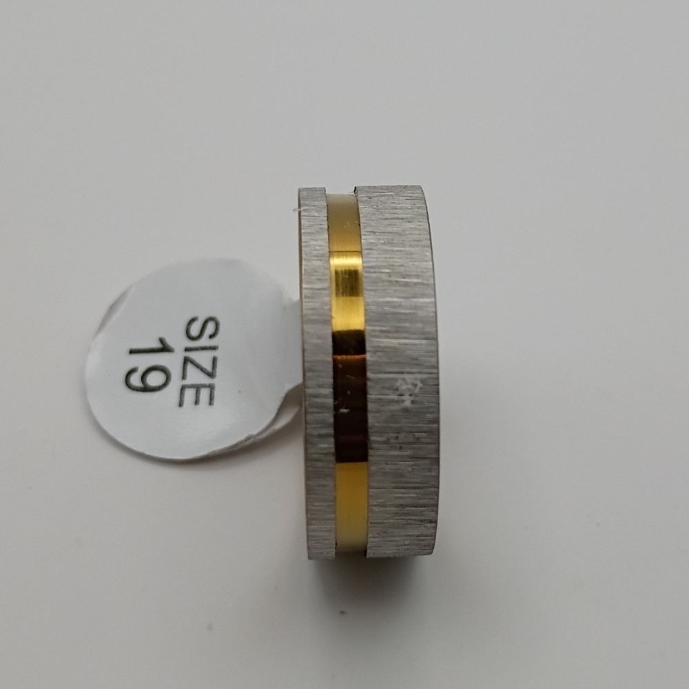 White Gold Stainless Steel Ring Band Size 9.5 Unisex Textured Edge Durable